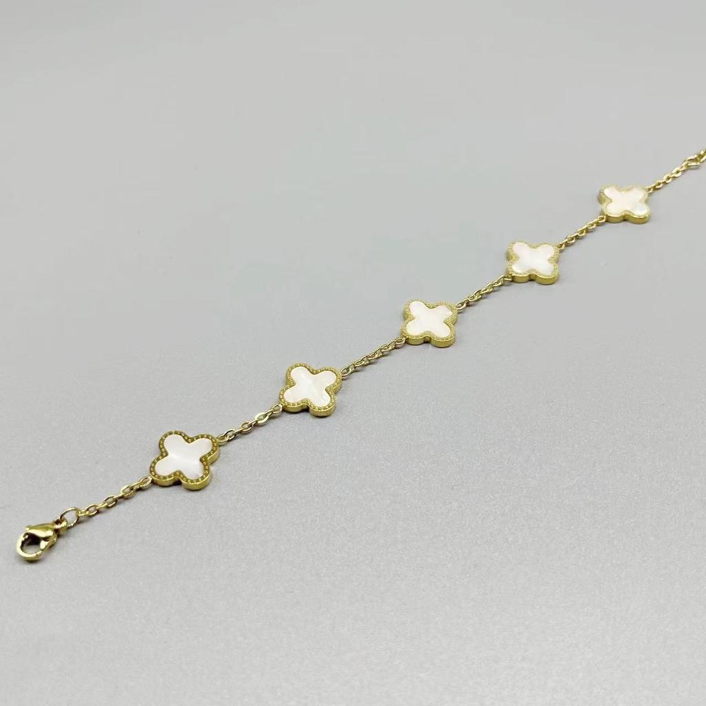 Высококачественный браслет "Четырехлистный клевер - пять цветков", лазерная гравировка, "Счастливый клевер", двусторонний, женский браслет