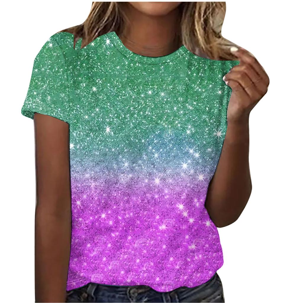 Summer Round Neck Beautiful Floral Print Top Fashionable Casual Short Sleeved Women's T-shirts