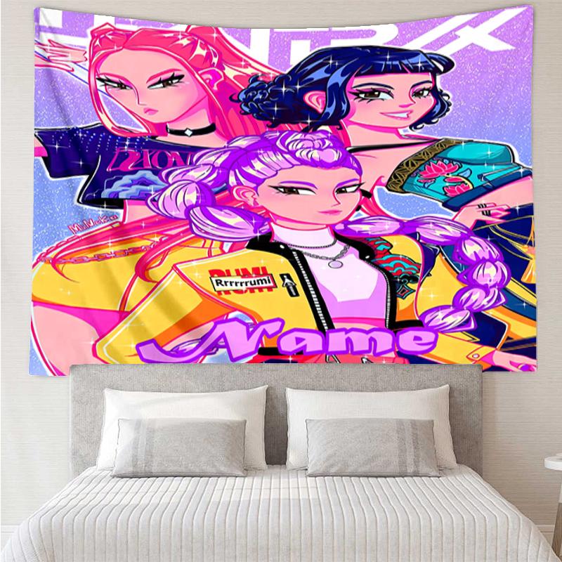 Custom Name KPop Demon Hunters Print Tapestry, Backdrop, Easy Setup, Ideal for Bedroom, Office & Living Room, with Aesthetic Wall Hanging Decor.