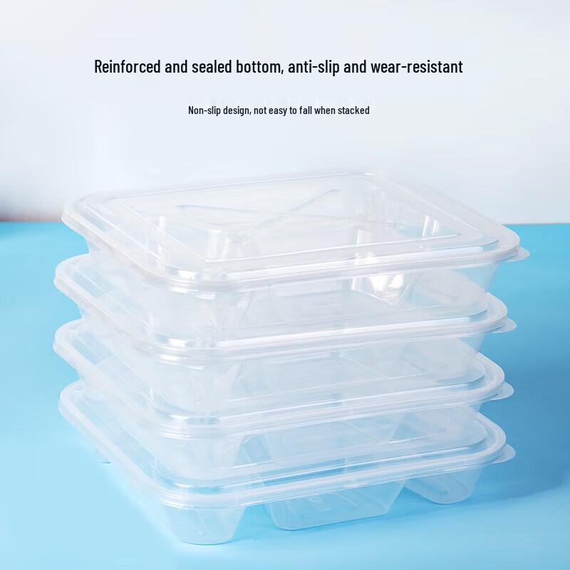 Disposable 5-Compartment Plastic Lunch Boxes with Lids, 200 Sets