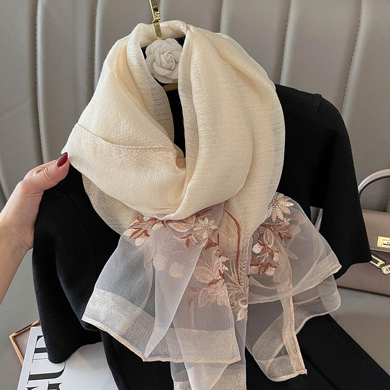 Роскошный бренд шелк шерсть женский шарф вышивка шаль и накидки фуляр женский хиджаб бандана шарфы для леди цветы пляжные палантины