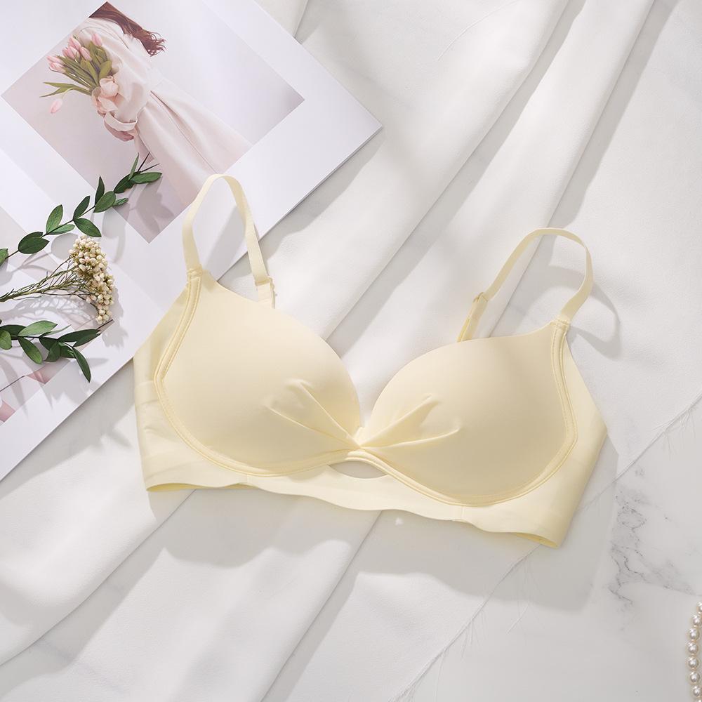 Сексуальные полые тонкие чашки без маркировки, собранные для сбора порока груди, анти-провисание, модный плиссированный удобный бесшовный бюстгальтер для девочек