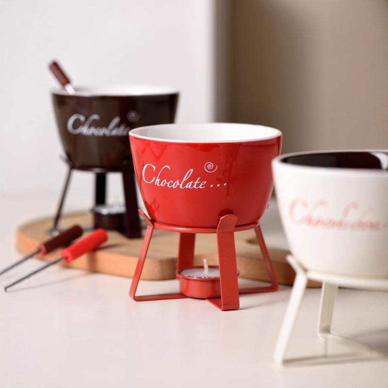 Fondue Pots Set with Fork for Chocolate,Cheese,Candy,Appetizer Tealight Porcelain Melting Pots Ceramic Butter Warmers Set