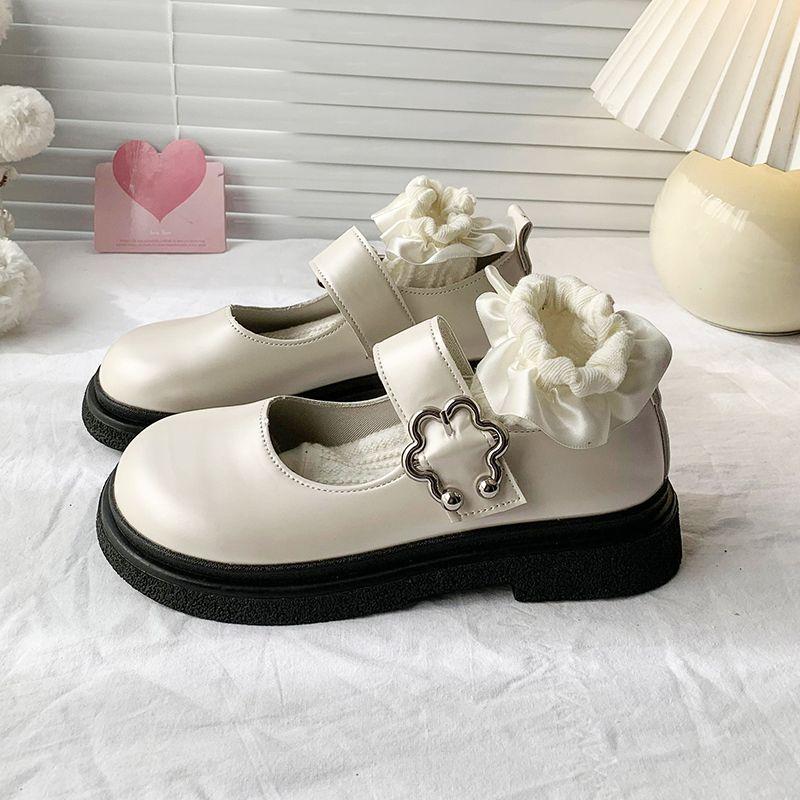 Women's Shoes Round Toe Japanese Style Lolita Female Footwear Off White Gothic Loafers Cute Mary Jane Kawaii With Stylish