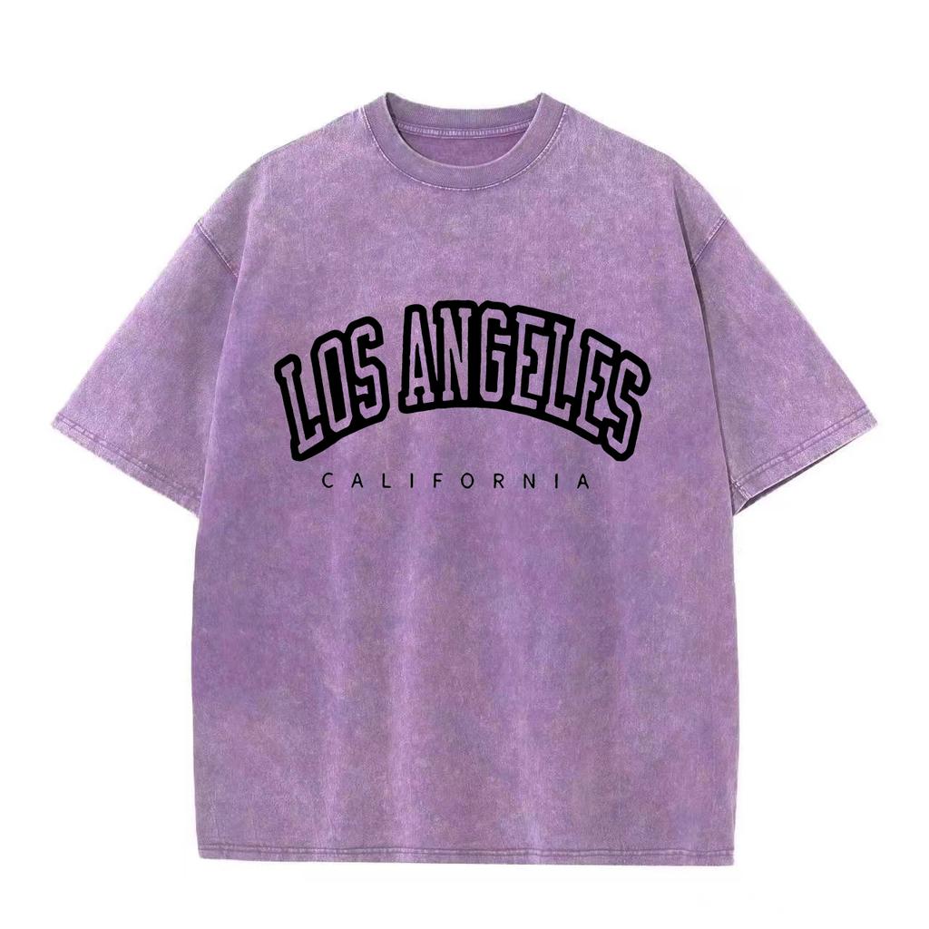 Ретро стираные винтажные женские хлопковые стираные футболки модные с круглым вырезом и коротким рукавом Лос-Анджелес США с принтом топы