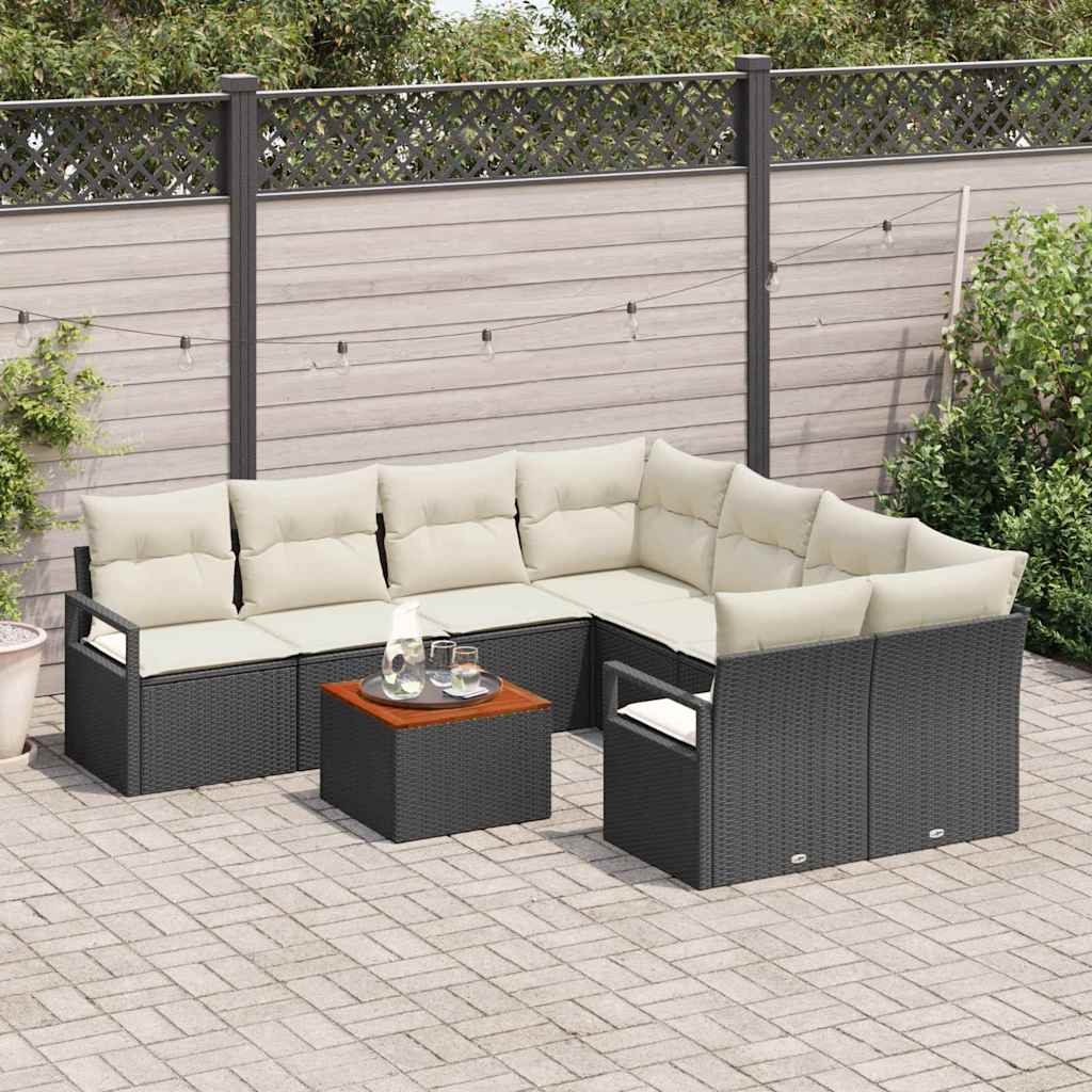 Garden Sofa Set with Cushions 9 pcs Black Poly Rattan