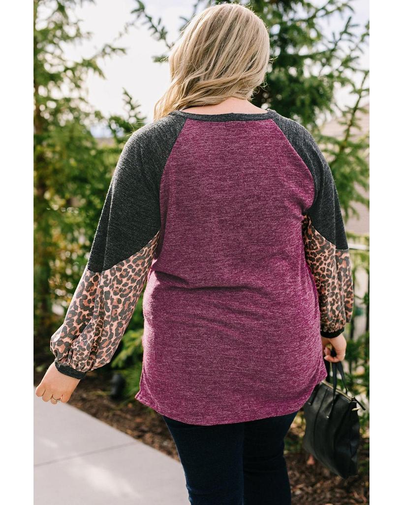 Azura Exchange Leopard Colorblock Long Sleeve Plus Size Top