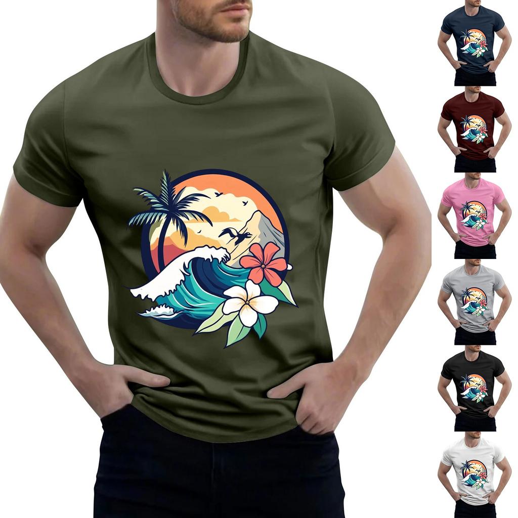 Men's Stand Collar Short Sleeve Shirt Loose Leisure Holiday Shirt Man