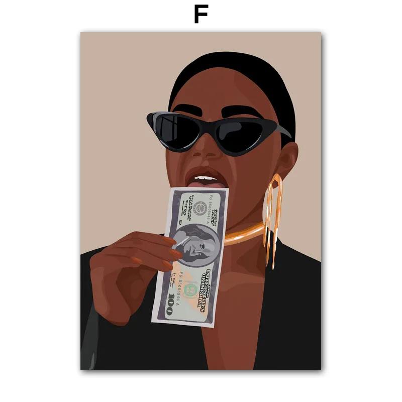 Fashion Black Woman Girl Beautiful Gold Ring Necklace Nordic Posters And Prints Canvas Painting Wall Art Living Room Home Decor