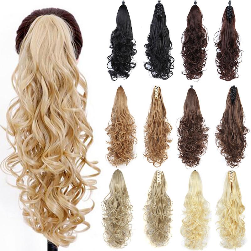 Синтетический женский хвост на заколке, вставные волосы, волнистый кудрявый стиль, накладной хвост, прическа черного, коричневого, блонда