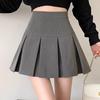 2024 Autumn Korean Style High-Waisted Pleated A-Line Skirt with Zipper