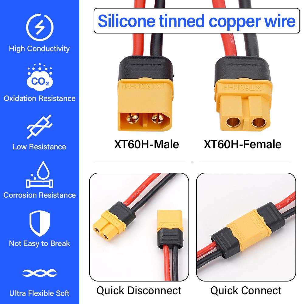 XT60H Female Plug To XT60H Male Plug Адаптер Соединитель 14AWG Высококачественный Силиконовый Луженый Медный Провод Удлинитель 40 см