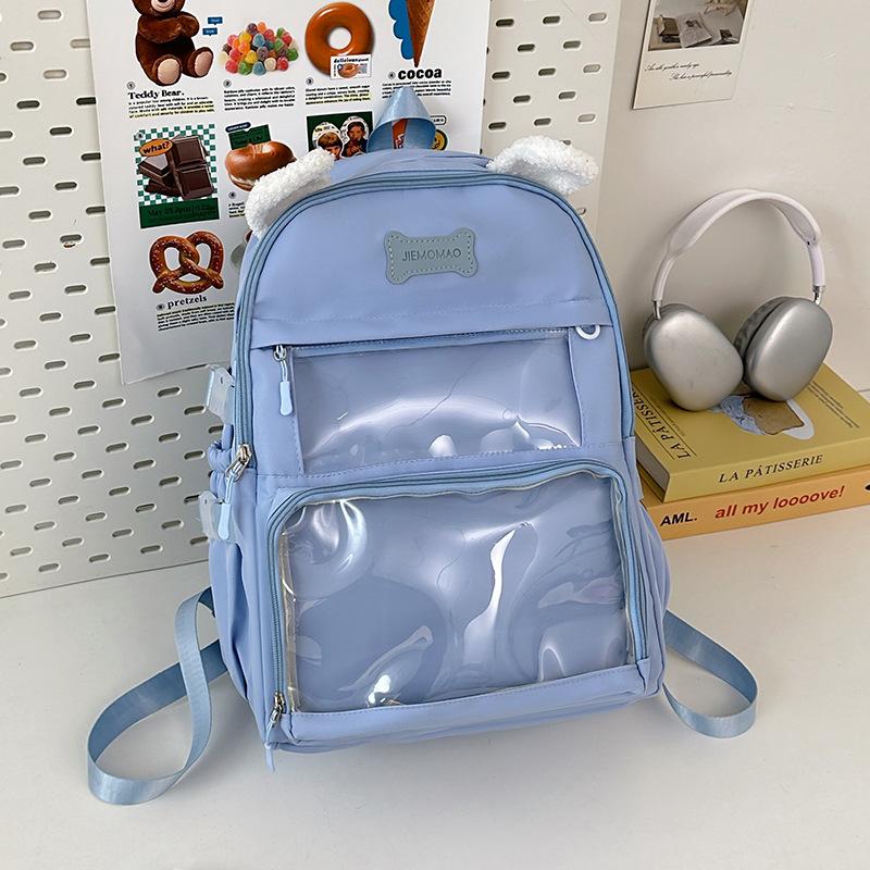 Japanese Small Fresh Cute Puppy Backpack High Value Girl Transparent Pain Bag High Capacity Backpack for Junior and Senior High School Students
