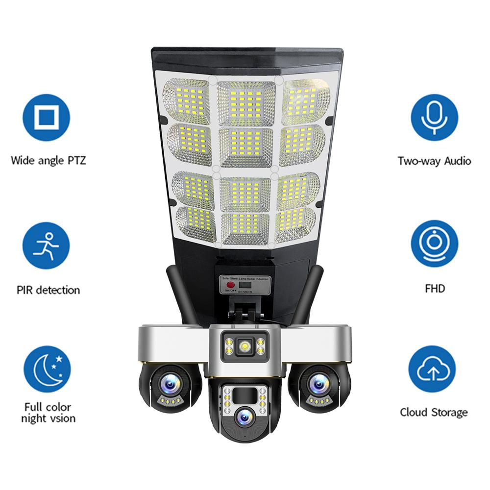New Solar Street Light & Security Camera – Automatic Power, Smart Lighting, Three-Lens 4G WiFi Camera
