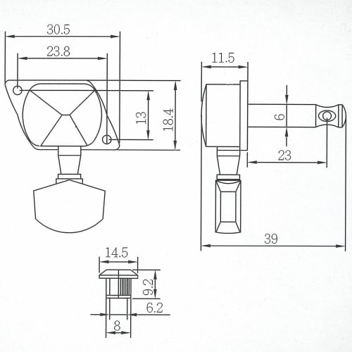 ARIA AT-145G Набор тюнеров для электрогитары (См. Размеры для деталей)