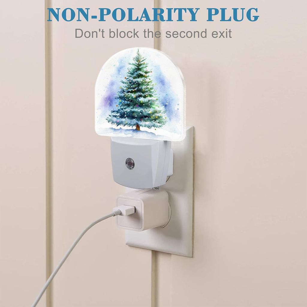 Watercolor Christmas Tree Night Light for Kids, LED Night Light Plug into Wall with Dusk to Dawn Sensor for Girls Boys Women Men Room Decor, Hallway,
