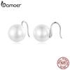 BAMOER стерлингового серебра 925 пробы качественные круглые серьги-гвоздики с жемчугом серьги с платиновым покрытием для женщин помолвка и свадебный подарок