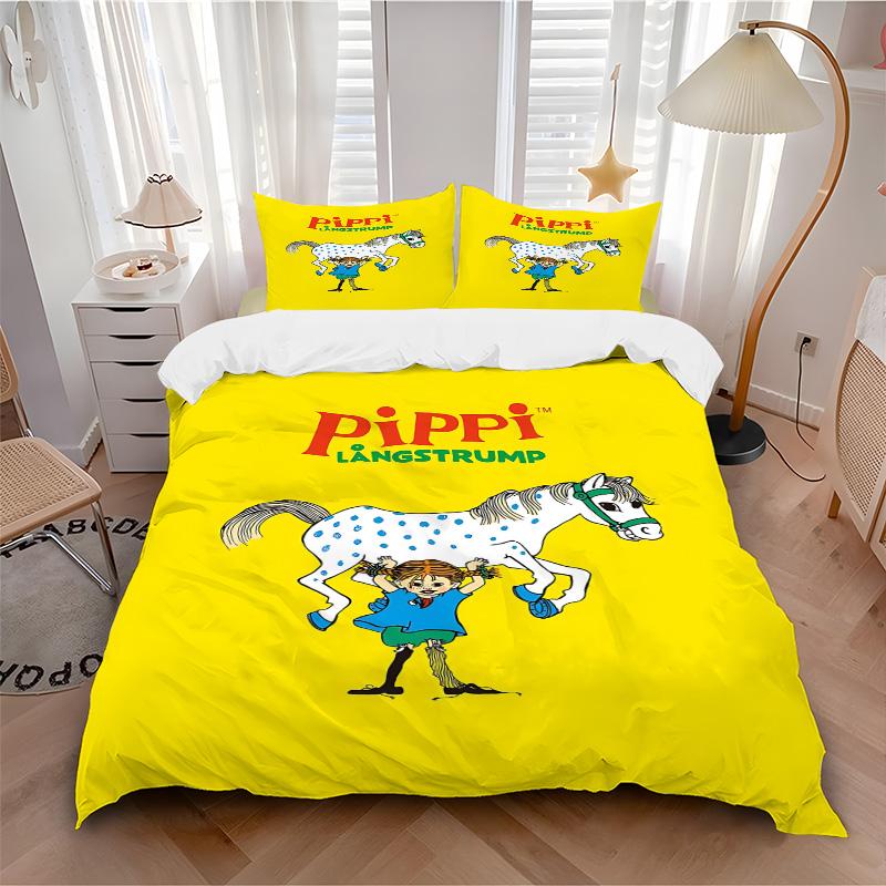 Pippi Långstrump Poster Print 3Pcs Bedding Set,Duvet Cover with 2 Bedro,Pillowcase Home Birthday Gift