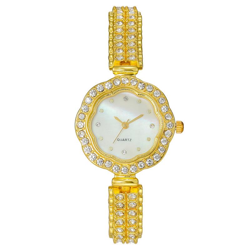Womens Jewelry Style Metal Watch With Quartz Core And Flower Dial Design
