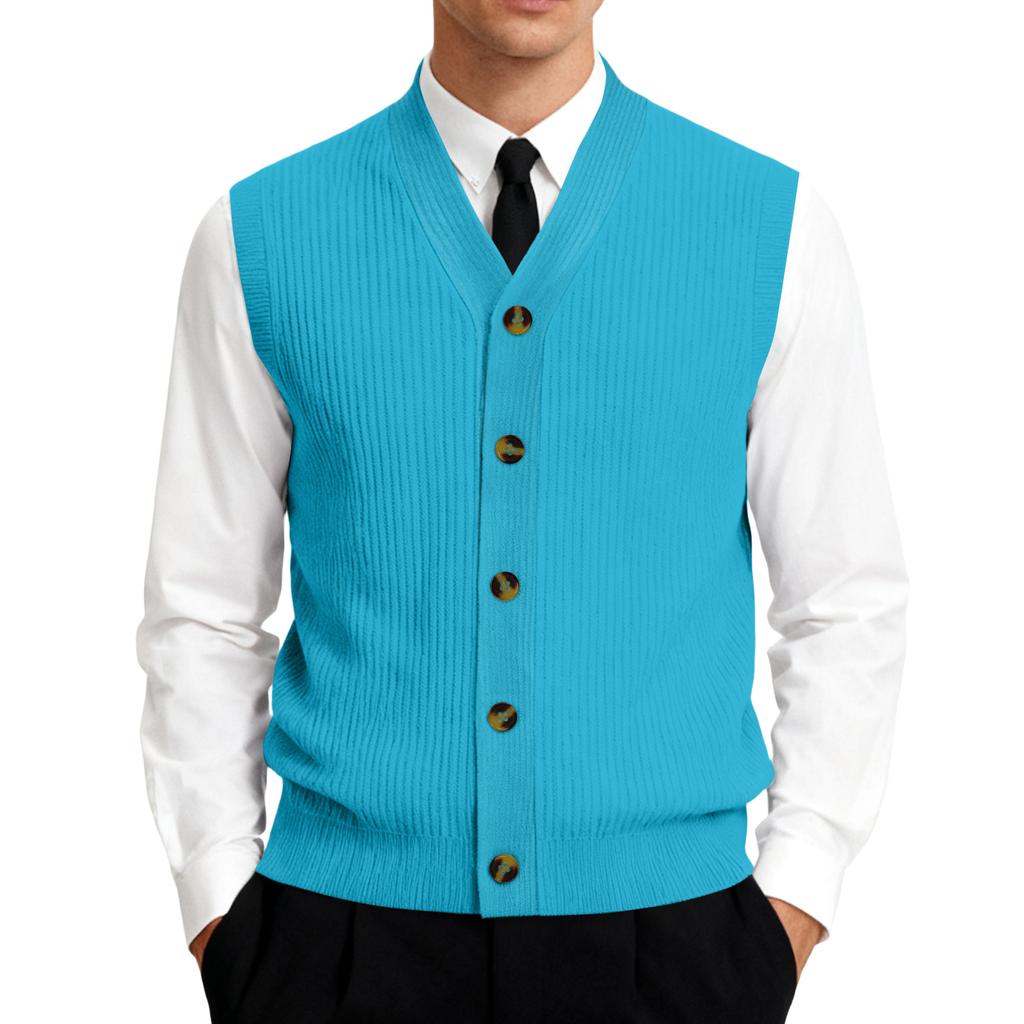Men's V-Neck Sleeveless Knit Cardigan Vest