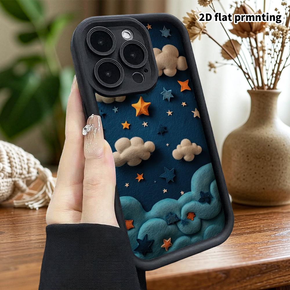 Phone Case: 2D flat, fits iPhone 18, 17, 16, 15, 14, 13, 12Pro protective case, felt starry sky, perfect Christmas and Halloween holiday gift