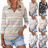 Женская модная повседневная рубашка на пуговицах с рукавом три четверти и полосатым принтом с лацканами