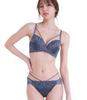 Laurea Acoa Core Blue Gray D75 Bra and Panty Floral Floral Side Panty Gal Side Larger Bra No Bounce Women's Set, 3/4 Cup, Print, String, Sexy,