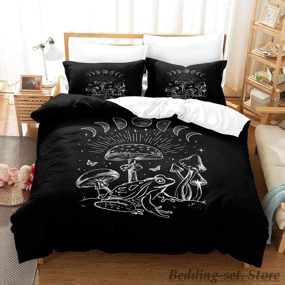 Новый комплект постельного белья Cottagecore Frog Mushroom Single Twin Full Queen King Size Bed Set Adult Kids Bedroom Duvetcover Sets Anime
