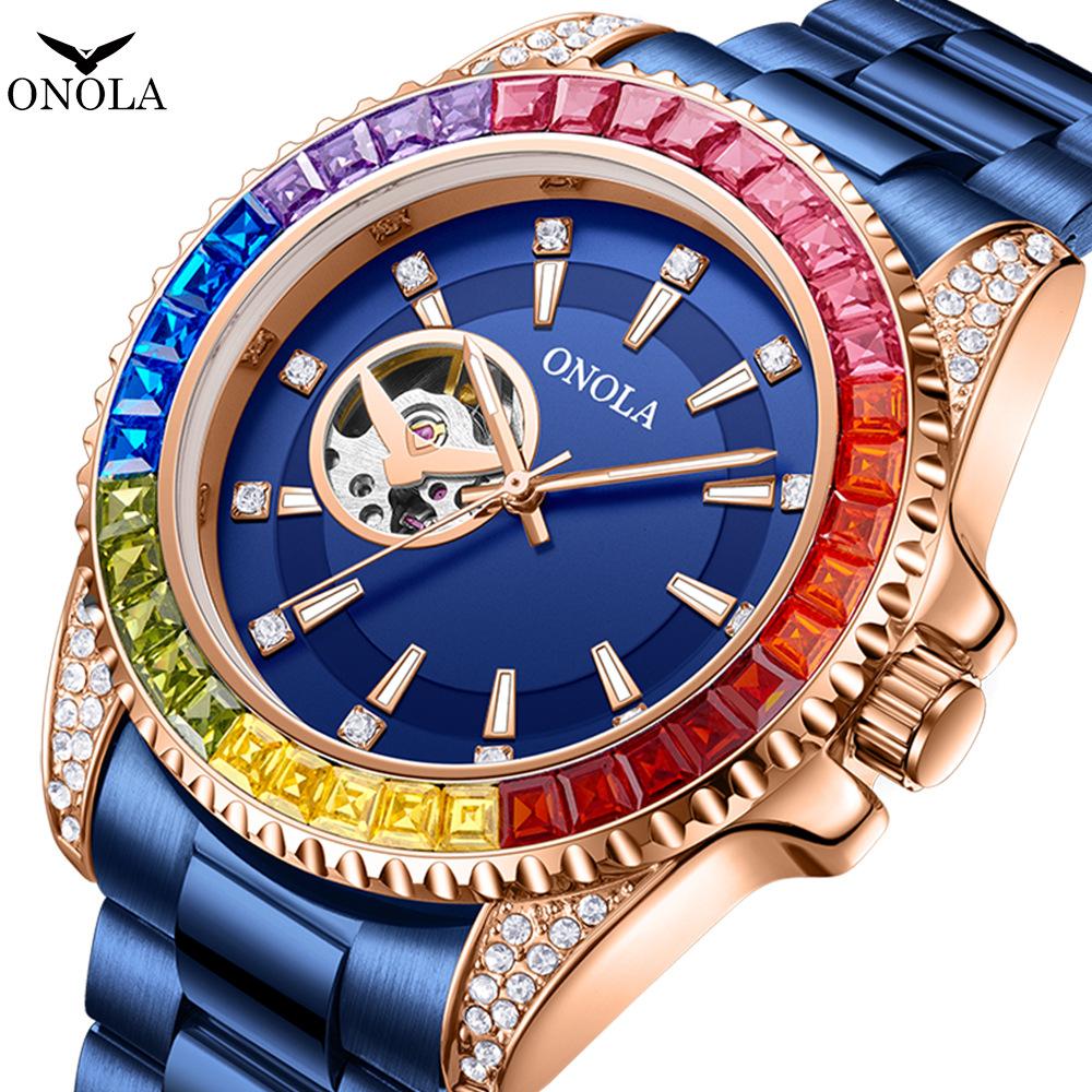 Fashionable New Rainbow Diamond Fully Automatic Mechanical Watch for Men Solid Core Stainless Steel Strap Waterproof