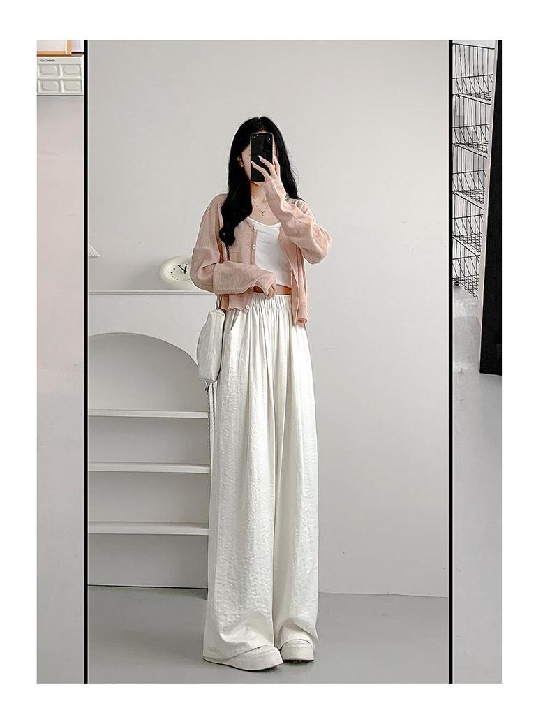 2025 Women's High-Waist Ice Silk Wide-Leg Pants