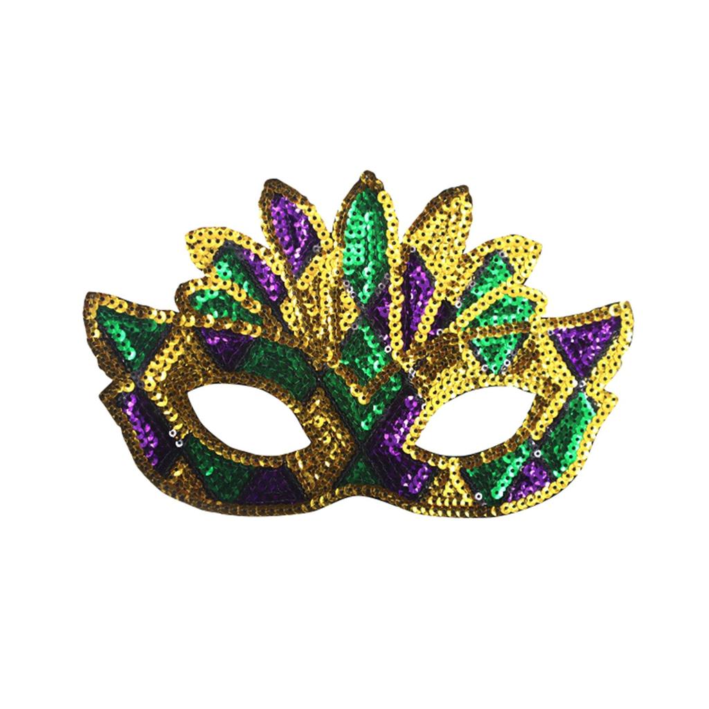 Маскарадная маска для лица Mardi Gras Gold Purple Green Feather Sequin