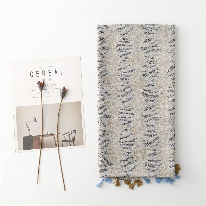 Four Seasons Cotton And Hemp Texture Scarf Small Fresh Solid Color Circle Bohemian Tassel Silk Scarf Shawl For Women