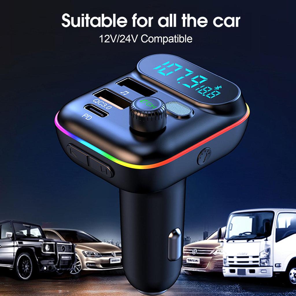 Автомобильный Bluetooth 5.0 FM-передатчик PD 20 Вт Type-C QC3.0 Dual USB зарядное устройство Красочный атмосферный свет MP3-плеер Lossless Music