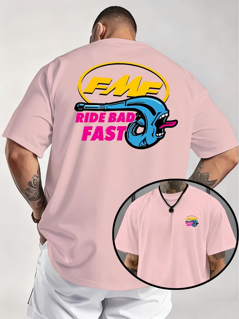 Summer New American Motorcycle Style Fmf Fun Exhaust Pipe Tshirt ride Bad Fast Cool Shortsleeved Knitted Fabric Unisexs Top