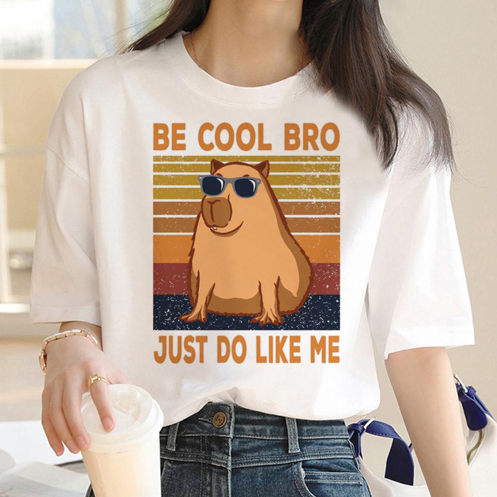 Capybara T Shirt Women Print Summer White Top Cotton T-shirt Graphic Tees Women Vintage Streetwear 90s Plus Size Tshirt Female