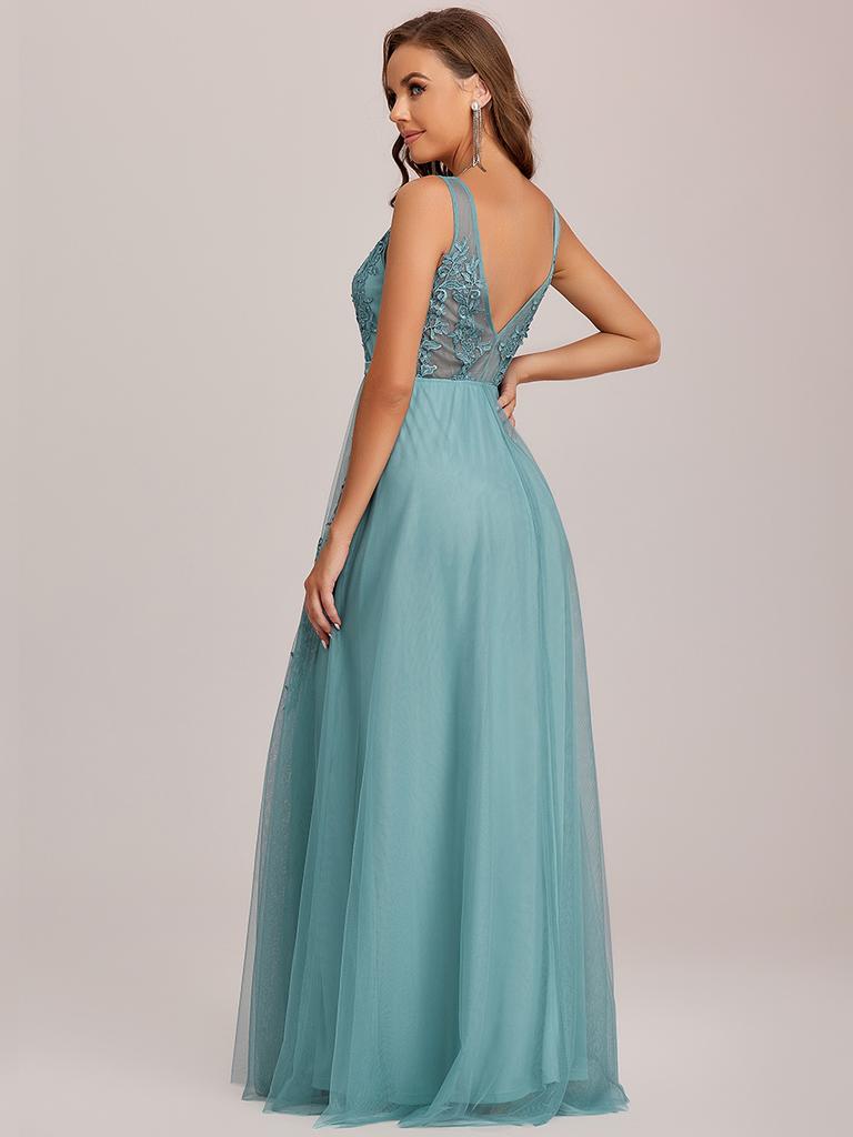 Элегантные женские вечерние платья Ever-Pretty из струящегося тюля с прозрачными аппликациями и V-образным вырезом без рукавов