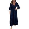 Lady Evening Dress V Neck Slim Waist Ruffle Cuffs Satin Pleated Layered Hem A-line Maxi Dress Long Sleeve Wedding Party Banquet Dress
