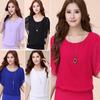 Women Fashion Loose O-neck Solid Color Summer Chiffon Blouse Tops
