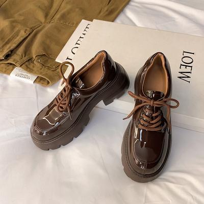 2025 осень новые лоферы на платформе-маффин черные повседневные кожаные на шнуровке ветер маленькие кожаные туфли одинарная обувь