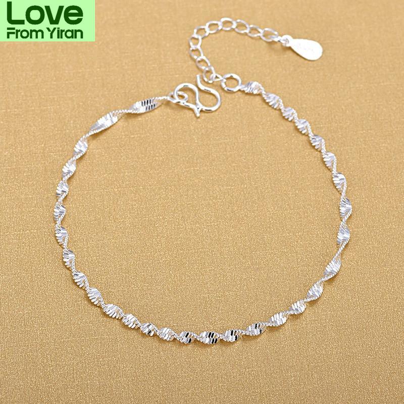 925 Sterling Silver Fashion Simple Elegant Twisted Chain Bracelets Jewelry For Woman Wave Anklet Gifts
