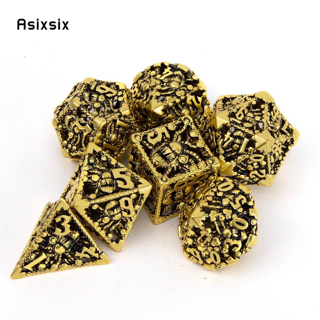 7 Pcs Golden Black Octopus Metal Dice Hollow Metal Polyhedral Dice Set Suitable for Role-Playing RPG Board Game Card Game
