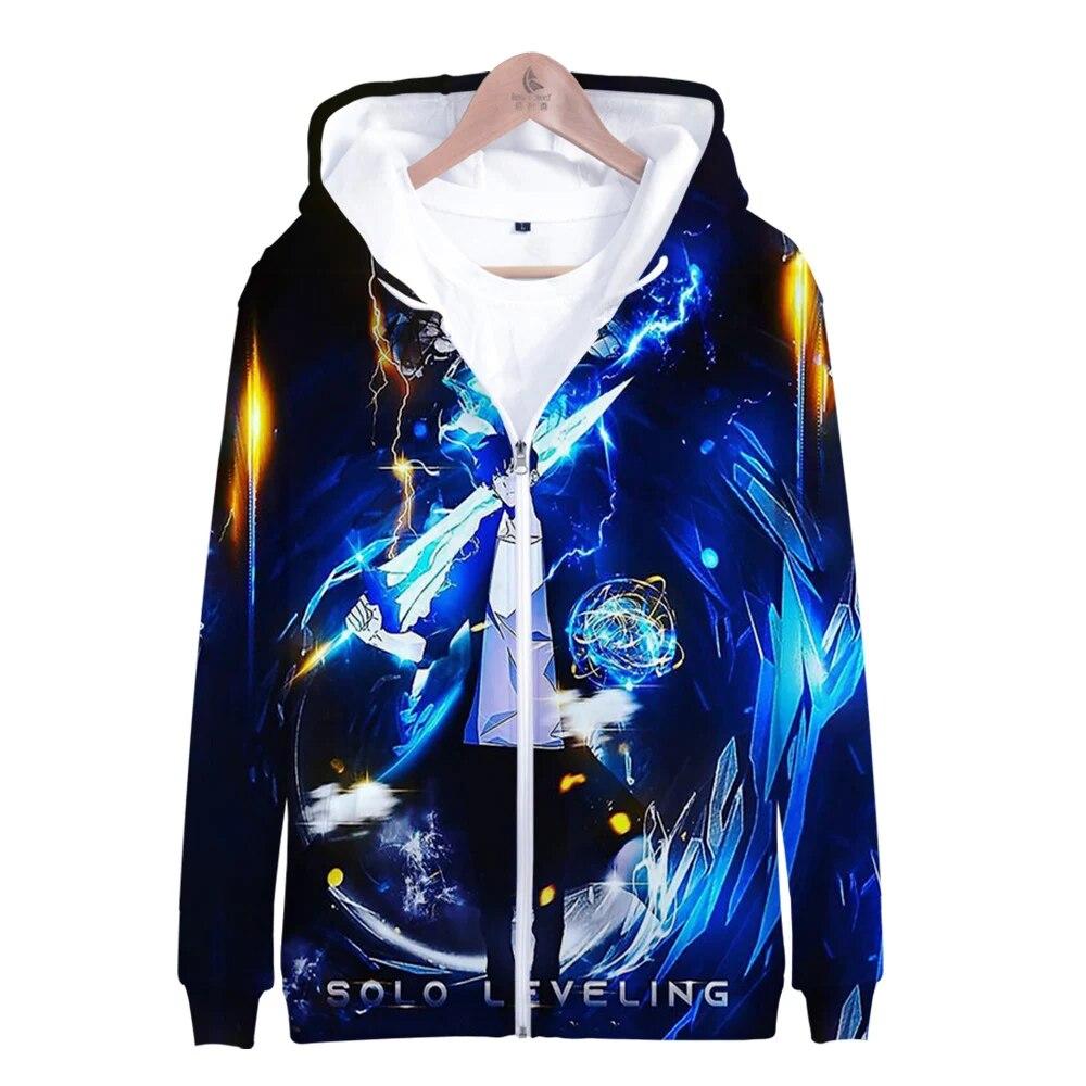 Выравнивающая толстовка соло, 3D унисекс, толстовка на молнии для женщин/мужчин, с длинным рукавом, уличная одежда в стиле Харадзюку, корейская одежда в стиле манга