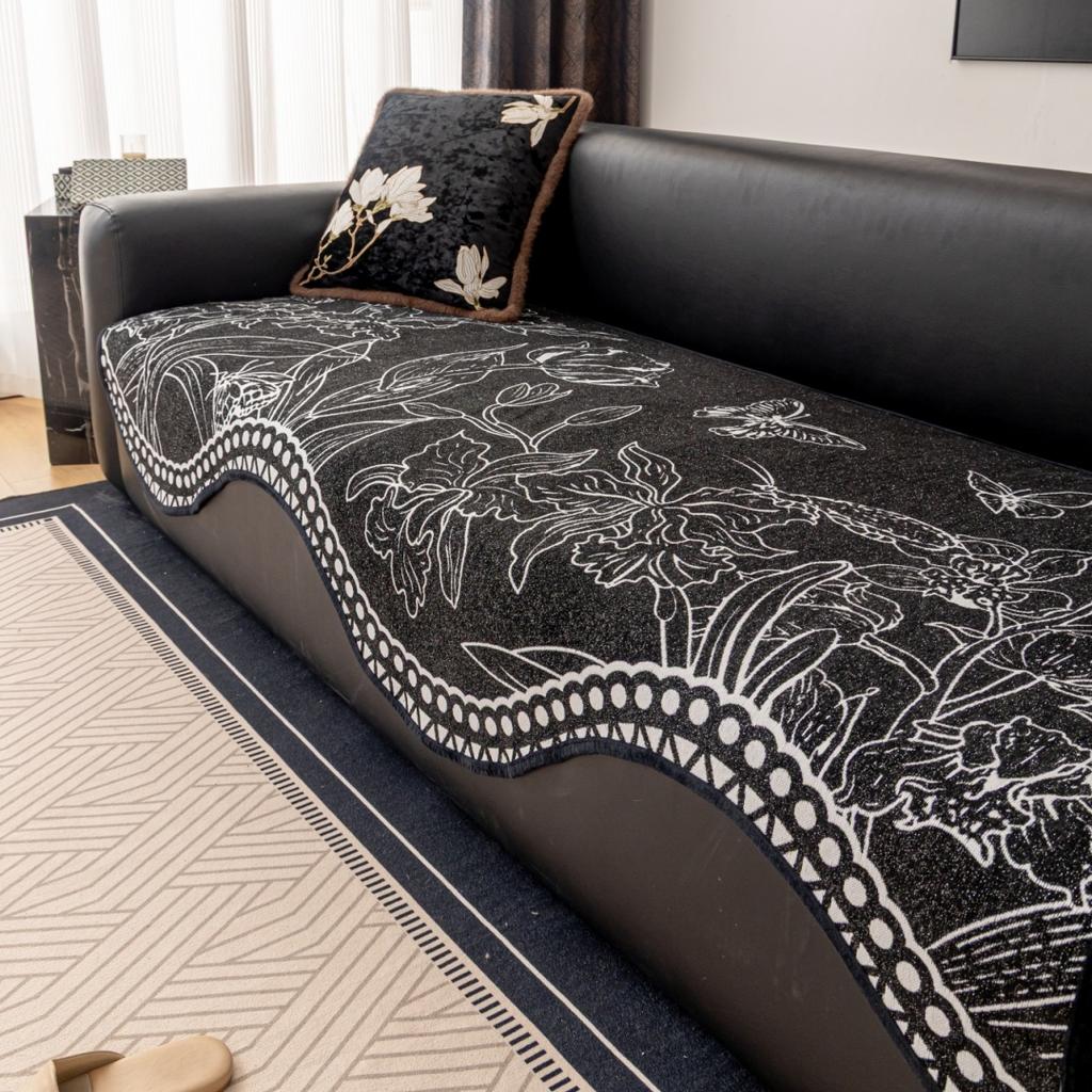 Толстый жаккардовый шенилловый чехол на диван с цветочным узором, уникальный декоративный чехол для дивана с изогнутым краем, универсальный для гостиной, мебельный чехол