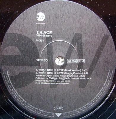 12-дюймовая пластинка T.R.ACE - What Time Is Love? 3984263790 EastWest 1998 Германия Танцевальная и Электронная Б/У