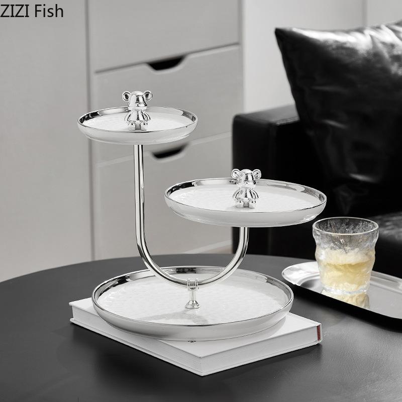 Трехслойная фруктовая тарелка с медвежонком, креативная тарелка для сладостей, закусок, десертов, свадебных тортов, стойка для показа на домашней кухне, керамическая посуда