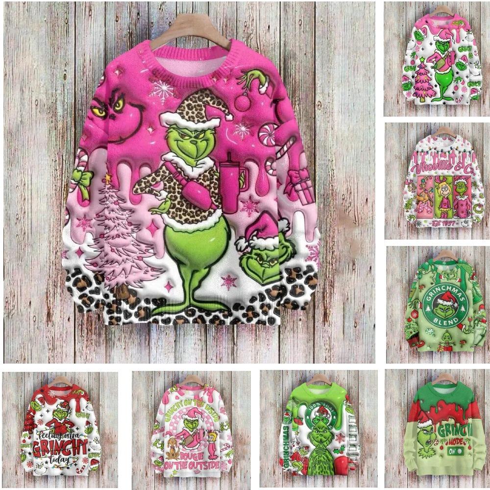 Christmas Fashion Men Women's T-shirt Green Monster Print O-Neck Pullover Top Casual Outdoor Sweatshirt Kids Tees Top Clothing