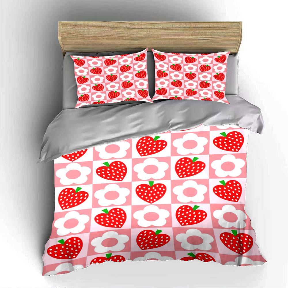 Strawberry Floral Bedding Set Bedding Duvet Cover Set Duvet Cover Pillowcases (1 * Duvet Cover 2 * Pillowcases, without duvet insert)