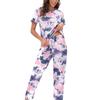 Women's Pajamas Set 2 Piece Leopard Print Pyjama Pocket Sleepwear Spring Summer Short Sleeve Pants Pijama Mujer Pjs Homewear
