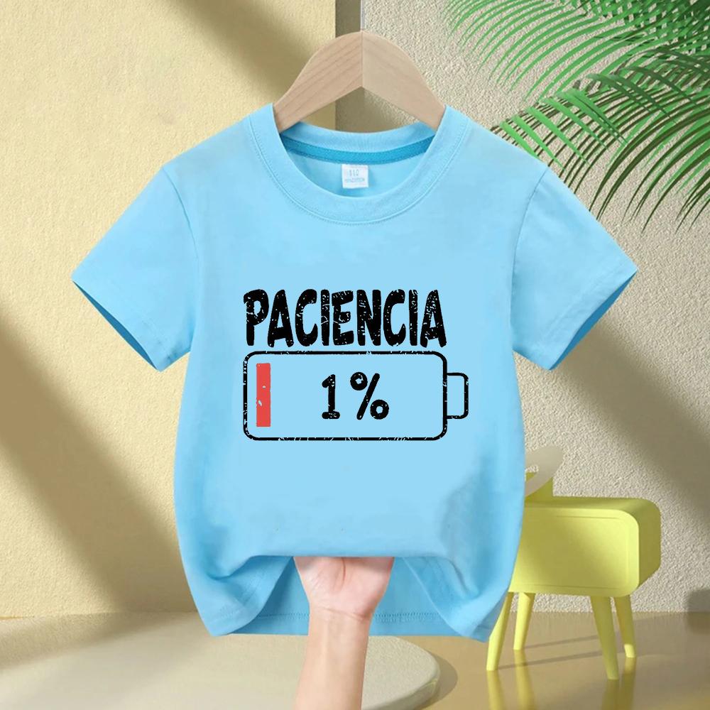 Vibrant Spanish Letter Print Short Sleeve Round Neck Kids Casual T-Shirt 100% Summer - Breathable