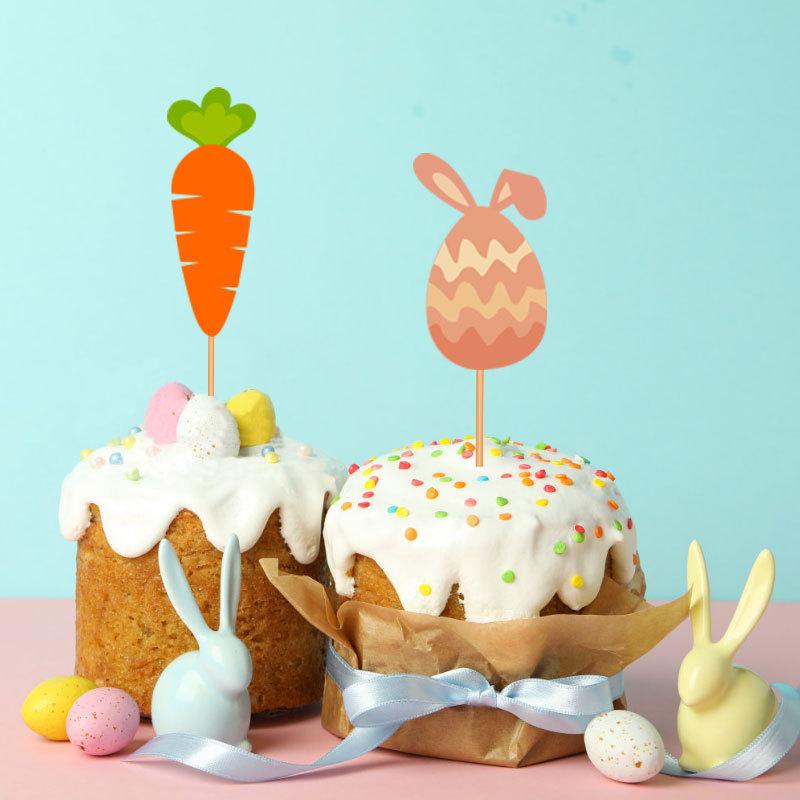 12pcs/set Birthday Party Cupcake Topper Rabbit Party Cake Sign Carrot Decor Easter Day Rabbits Bunny Decor Kids Gift